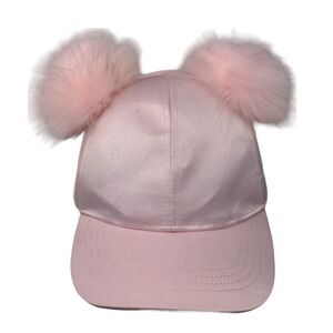 Place Strapback Hat Pink S-M 4-7 Adjustable Pompom Faux Fur Ears 6 Panel Blank